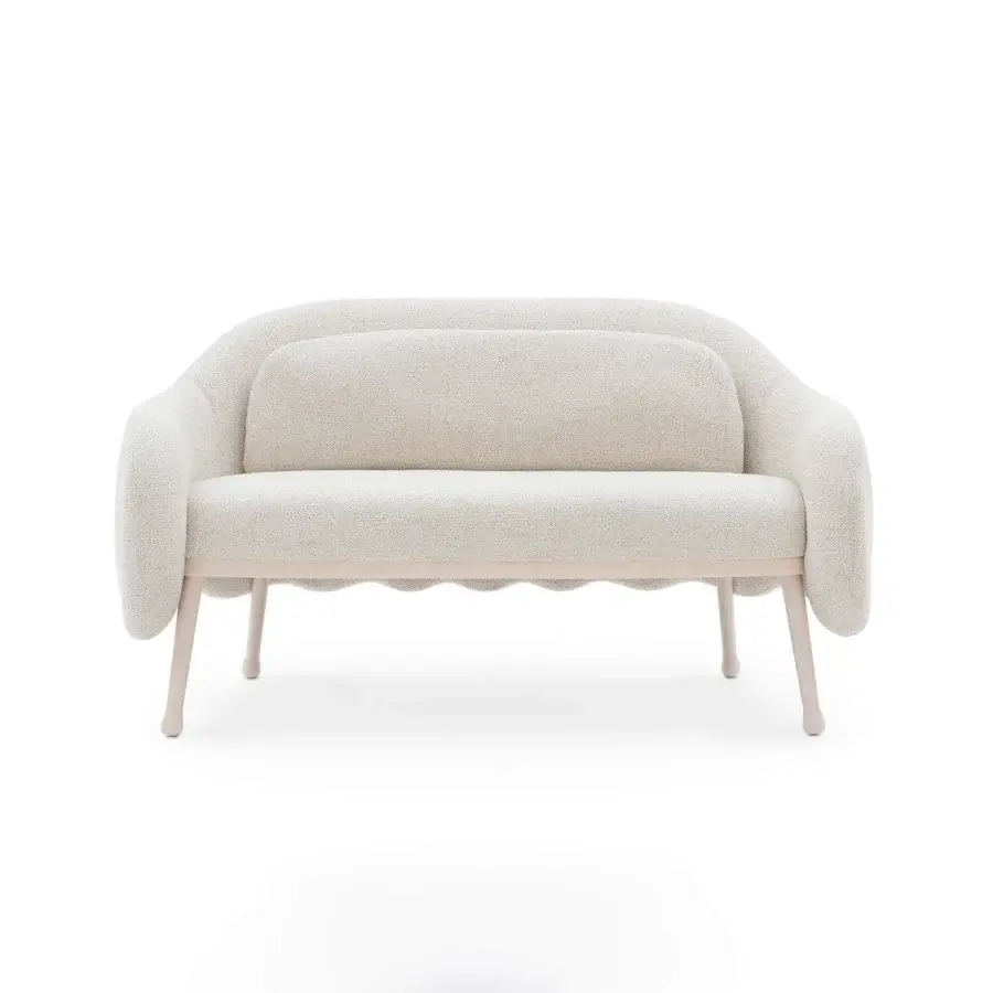 Harmonious Billiani Corolla sofa crafted in light neutral beige textile with a matte finish and scalloped base