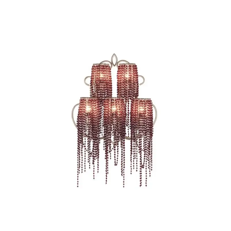 Distinguished Patrizia Garganti Burlesque Wave wall lamp with cascading burgundy beads and satin light-colored metal frame