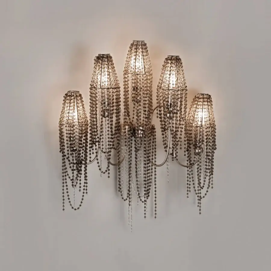 Lavish Patrizia Garganti Burlesque wall lamp with cascading translucent beads and polished silver-toned metal construction
