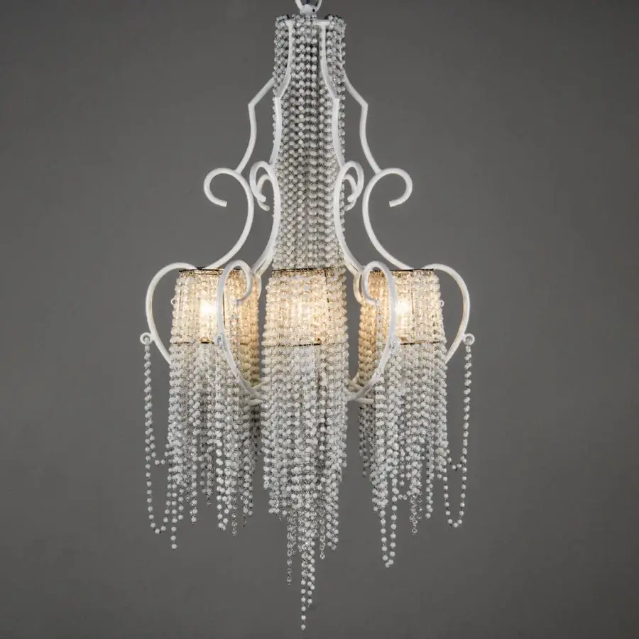 Superior Patrizia Garganti Burlesque Wave chandelier with luminous pearls and bright white metal frame