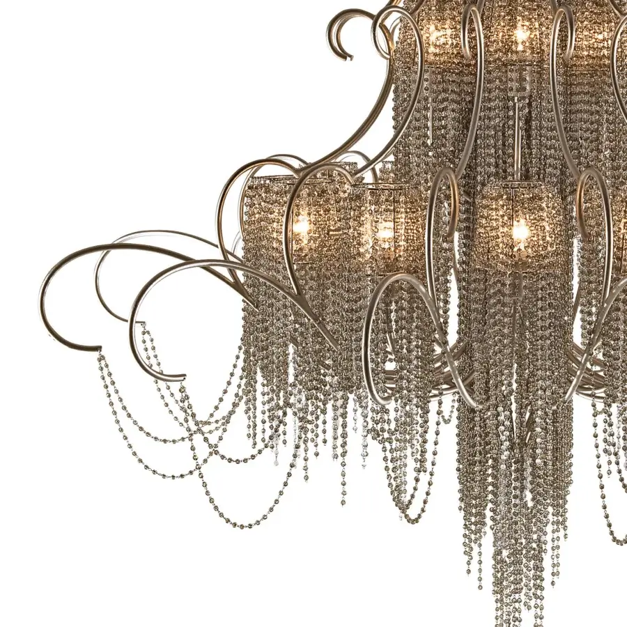 Distinguished Patrizia Garganti Burlesque Wave chandelier with shimmering silver and bronze-toned metal strands crafted in Italy