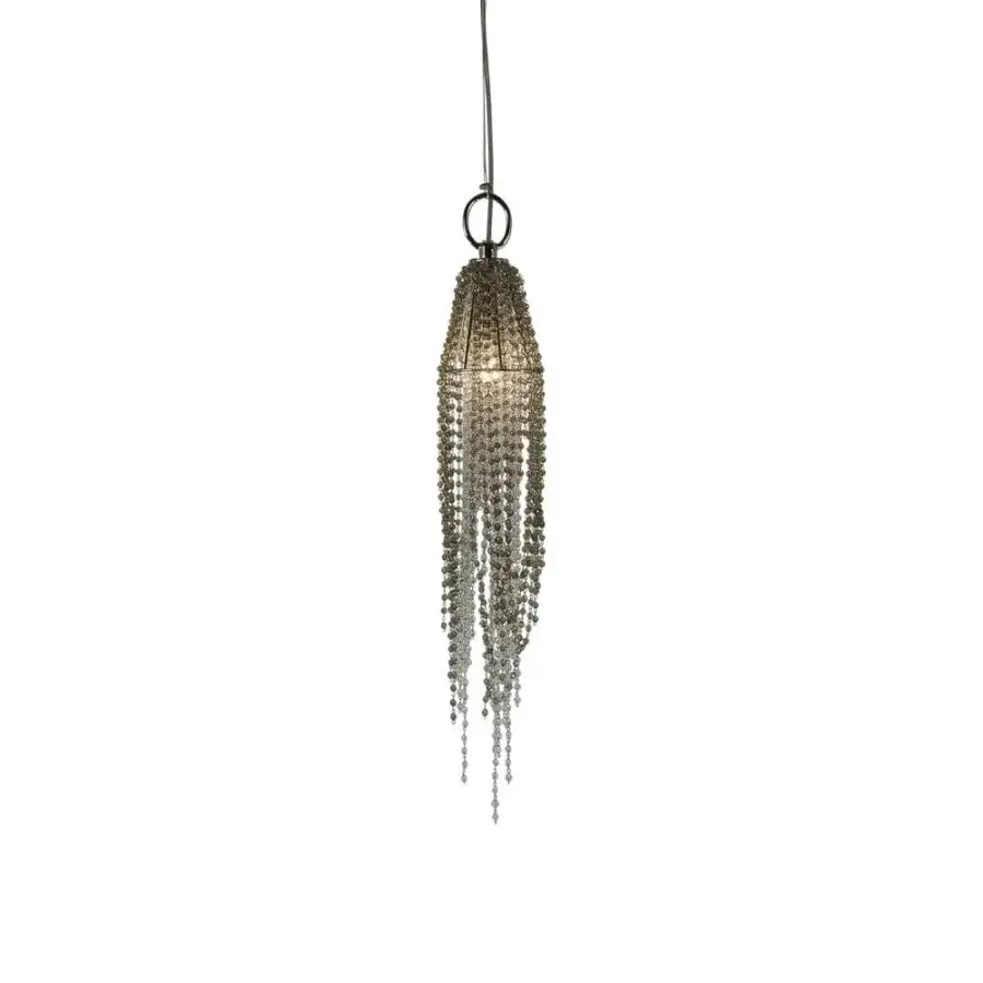 Lavish Patrizia Garganti Burlesque suspension lamp with cascading reflective beads and glossy gold tone crafted in Italy