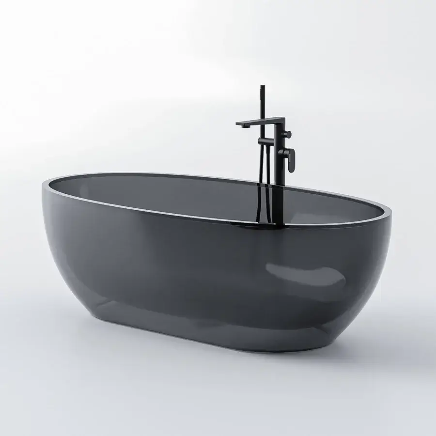 Elegant Norah Design EYBT 05 bathtub sculpted in dark gray Norahcrystal with a glossy prismatic finish