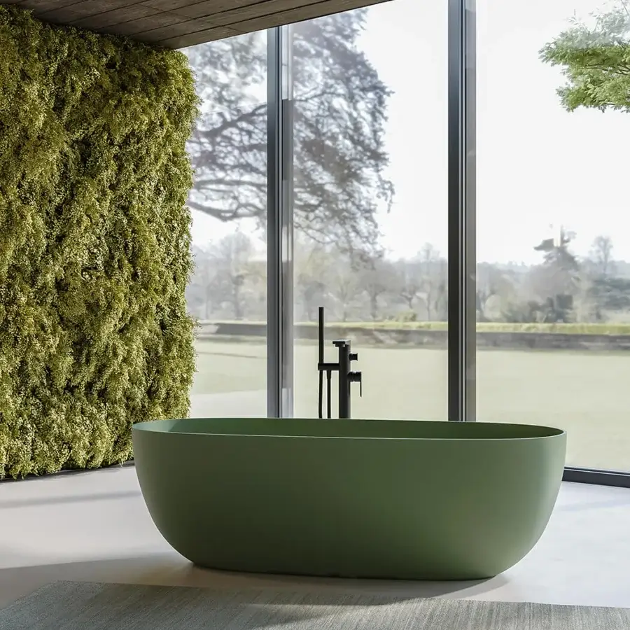 Superior Norah Design EYBT 01-02-03-04 bathtub sculpted in muted green Norahcryl with a luxurious matte finish