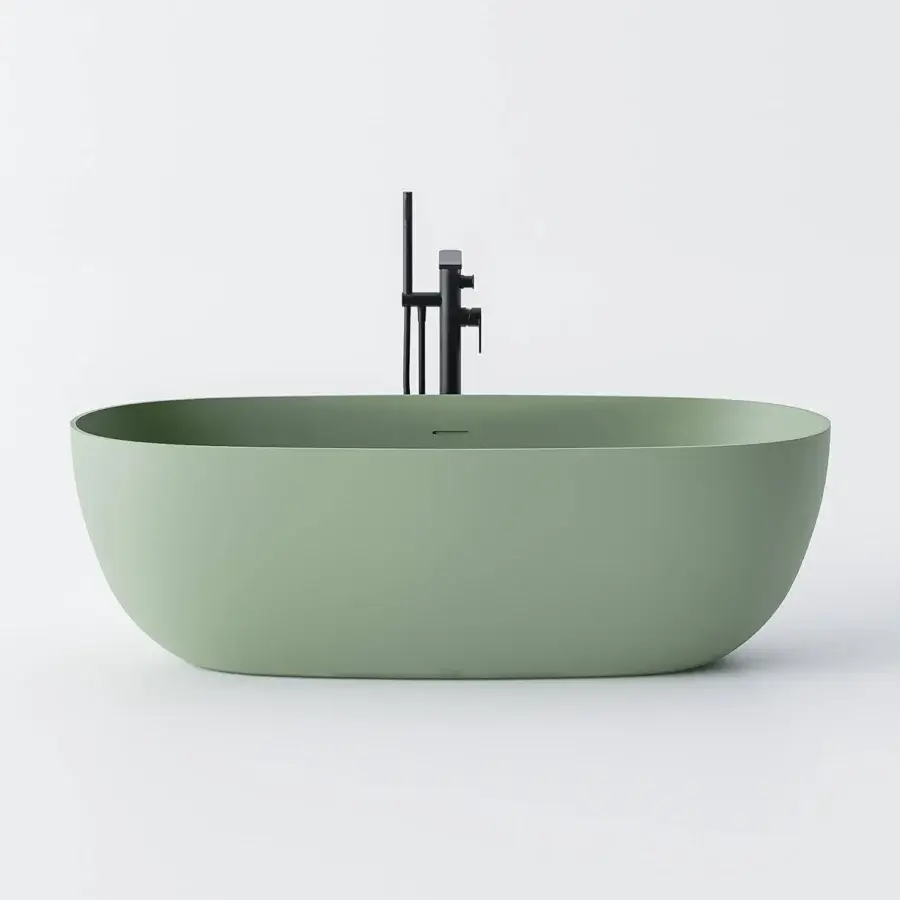 Exceptional Norah Design EYBT 01-02-03-04 bathtub crafted in muted sage green Norahcryl with a matte finish