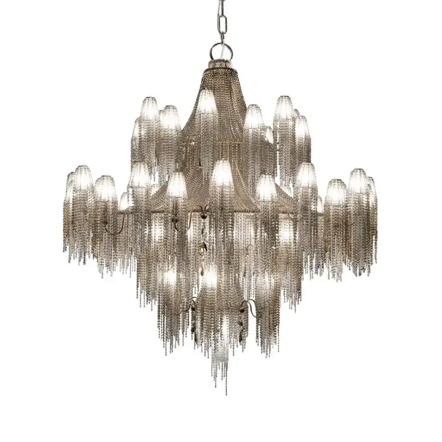 Distinguished Patrizia Garganti Burlesque EX XL chandelier crafted in satin metal with pearls and 55 lights