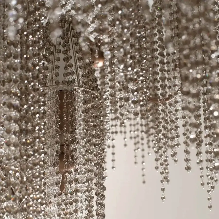 Exceptional Patrizia Garganti Burlesque EX XL chandelier built in clear glass beads and cut glass with a glossy finish