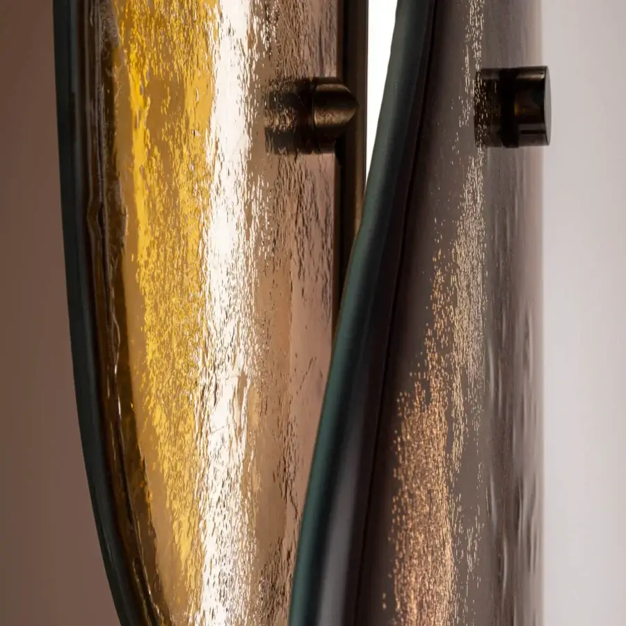 Exceptional Arte Veneziana Sfogeto floor lamp crafted with baked glass and polished black nickel in golden-yellow and amber-brown hues with a refined finish