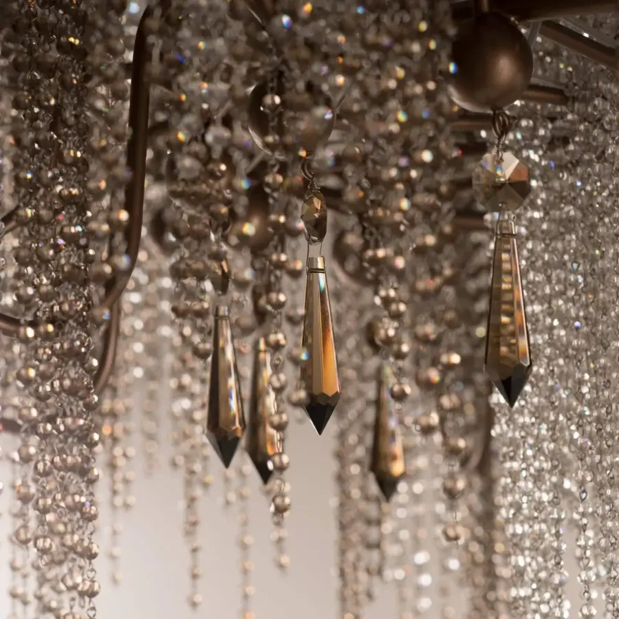 Distinguished Patrizia Garganti Burlesque EX XL chandelier with cascading clear crystal pearls and bronze finish