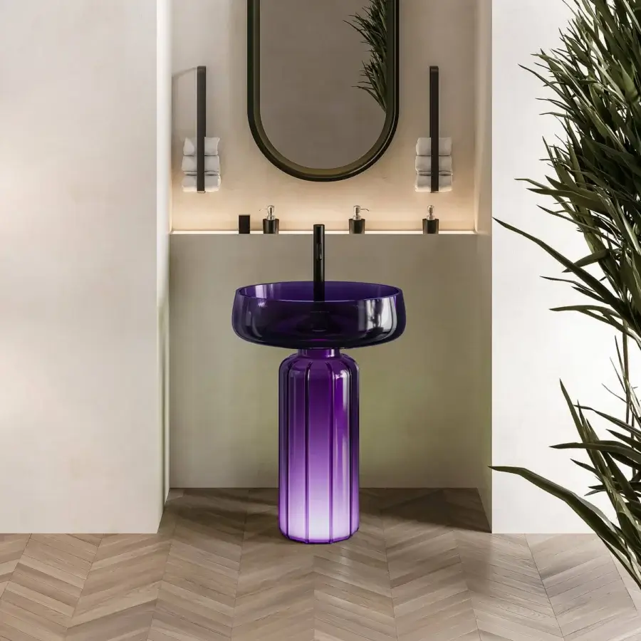 Superior Norah Design EYCN 01 sink crafted in vibrant purple Norahcrystal with a glossy finish