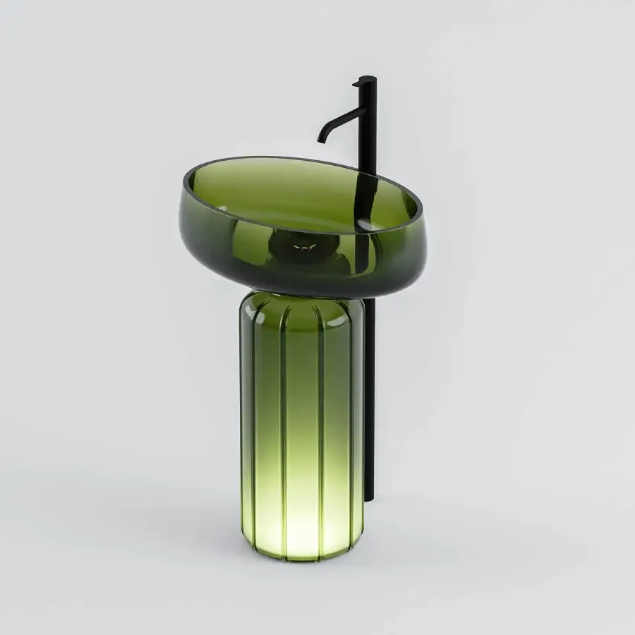 Distinguished Norah Design EYCN 01 sink crafted from Norahcrystal with gradient green tones and glossy finish