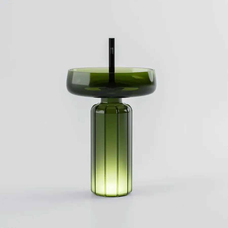 Exceptional Norah Design EYCN 01 sink sculpted from Norahcrystal with a glossy gradient of green transitioning to translucence