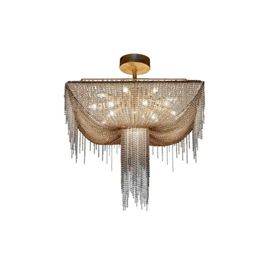 Distinguished Patrizia Garganti Burlesque EX square ceiling lamp with cascading pearl strands and glossy metal finish