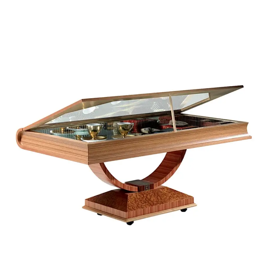 Exceptional Carpanelli Libro coffee table crafted in warm brown briarwood and rosewood with satin finish and mirrored interior