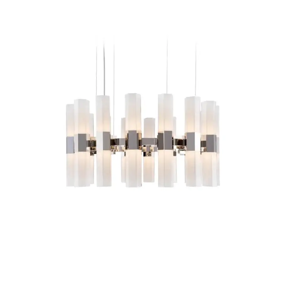 Elegant Patrizia Garganti Chaos Orb chandelier in frosted white glass and polished silver metal delivers ambient illumination