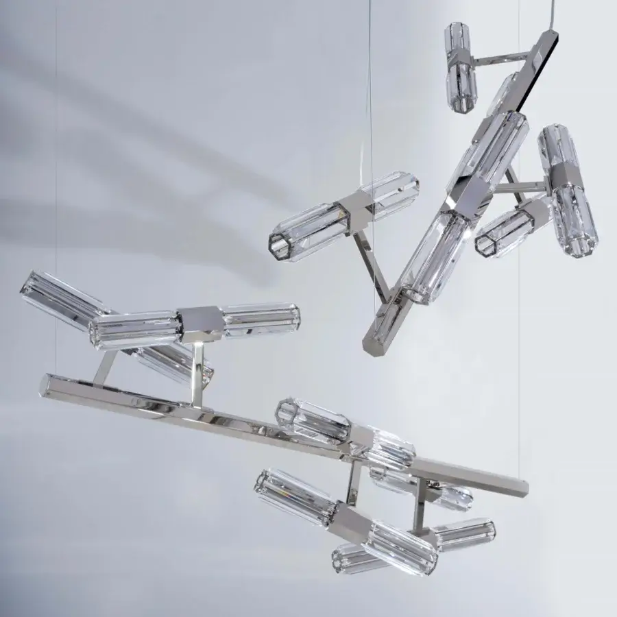 Superior Patrizia Garganti Chaos 03 chandelier built in reflective metal with clear glass and polished silver finish