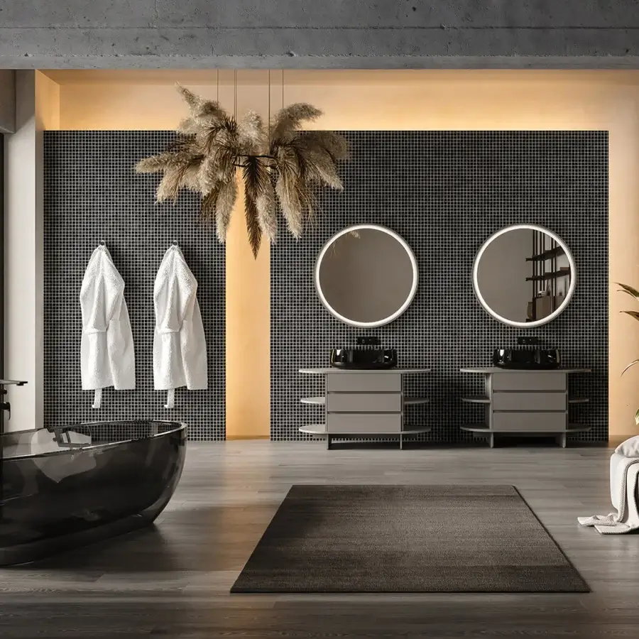Distinguished Norah Design EYBA 02 washbasin sculpted in Norahcryl with a velvety matte finish and muted gray tone