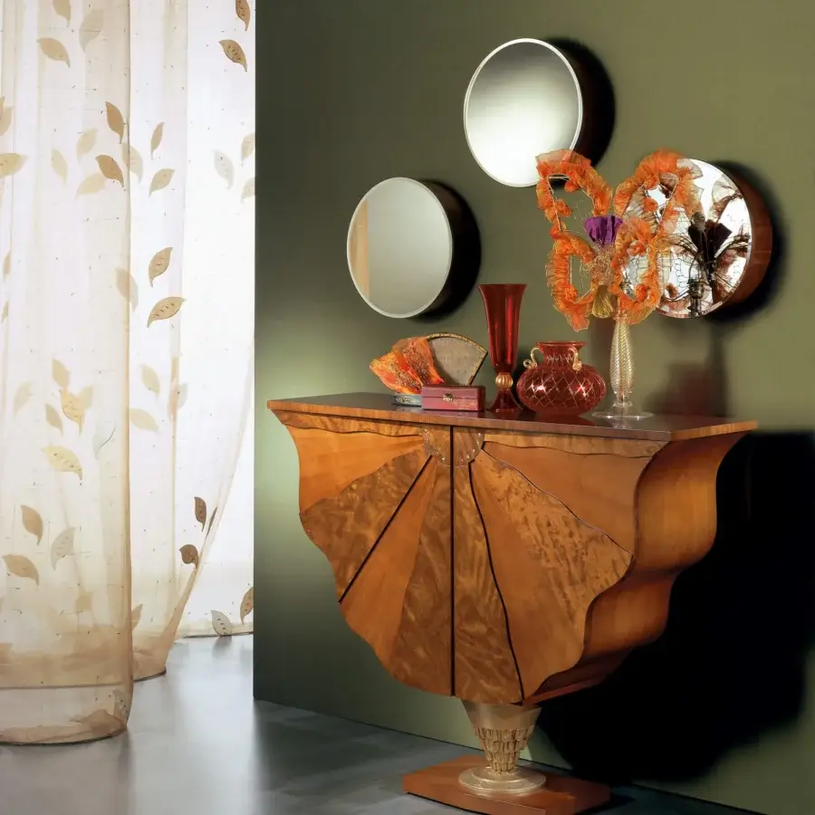 Exceptional Carpanelli Ali Di Farfalla console crafted in wood with satin finish and flowing asymmetrical lines