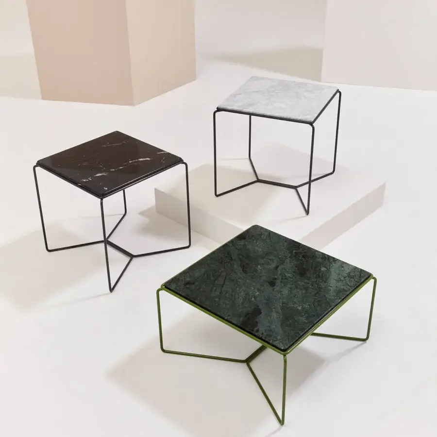 Distinguished Billiani Marcel coffee table with a polished green stone slab and matching green metal frame