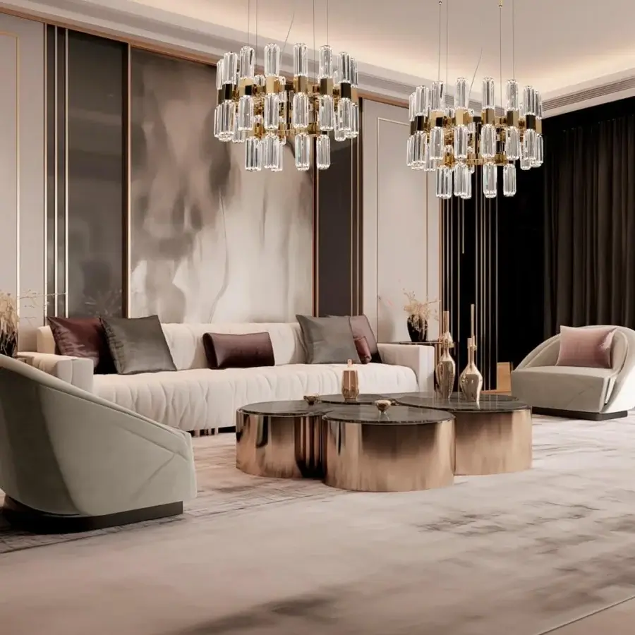 Superior Patrizia Garganti Chaos Orb chandelier crafted in rose-gold metal with hexagonal elements and cob lights