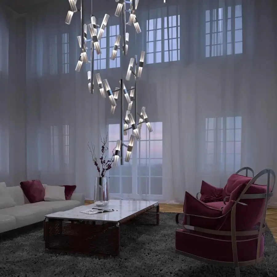 Distinguished Patrizia Garganti Chaos 03 chandelier crafted in metal with a satin finish and warm white cob lights