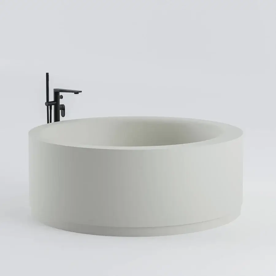 Sophisticated Norah Design RNBT 01 bathtub sculpted in Norahcryl with a muted beige hand-painted velvety matt texture