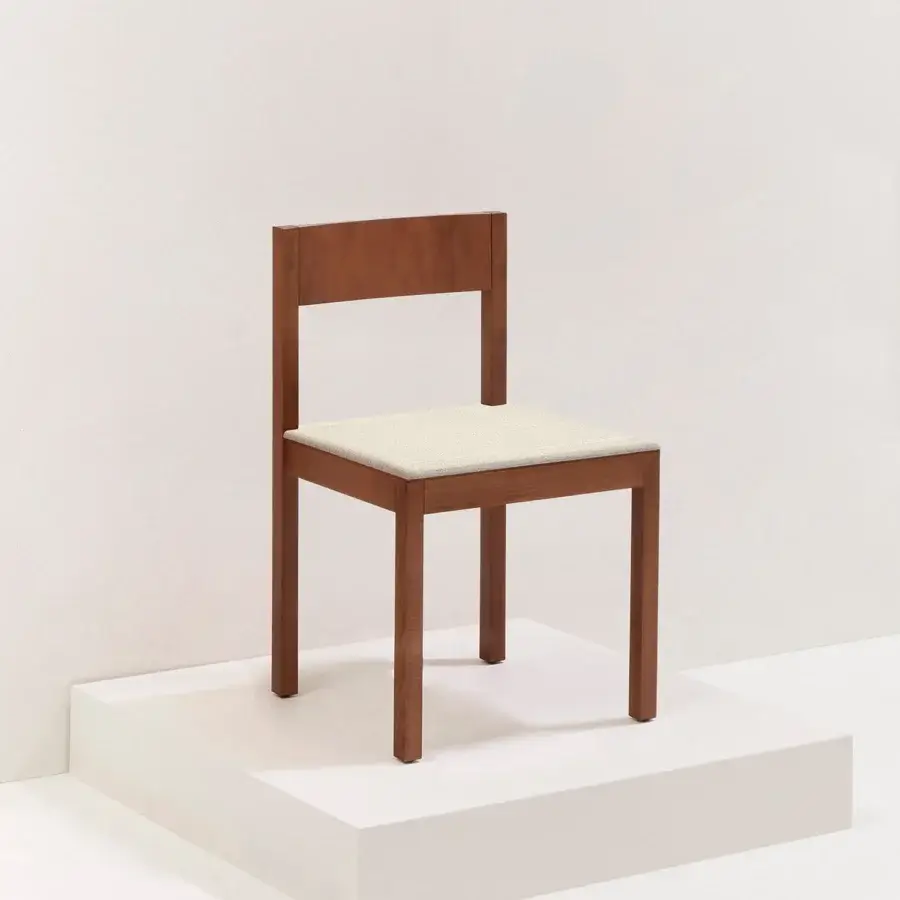 Distinguished Billiani Archetype-A dining chair crafted in reddish-brown wood with a satin finish and light beige upholstered seat