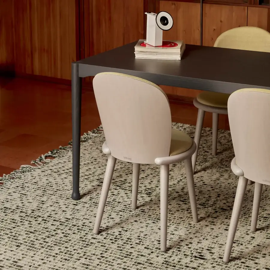 Distinguished Billiani Veretta dining chair in pale beige molded beechwood with subtle darker beige band and smooth matte finish