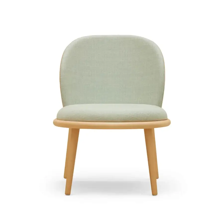 Lavish Billiani Veretta lounge chair with curved solid beechwood and textured light greenish-grey upholstery