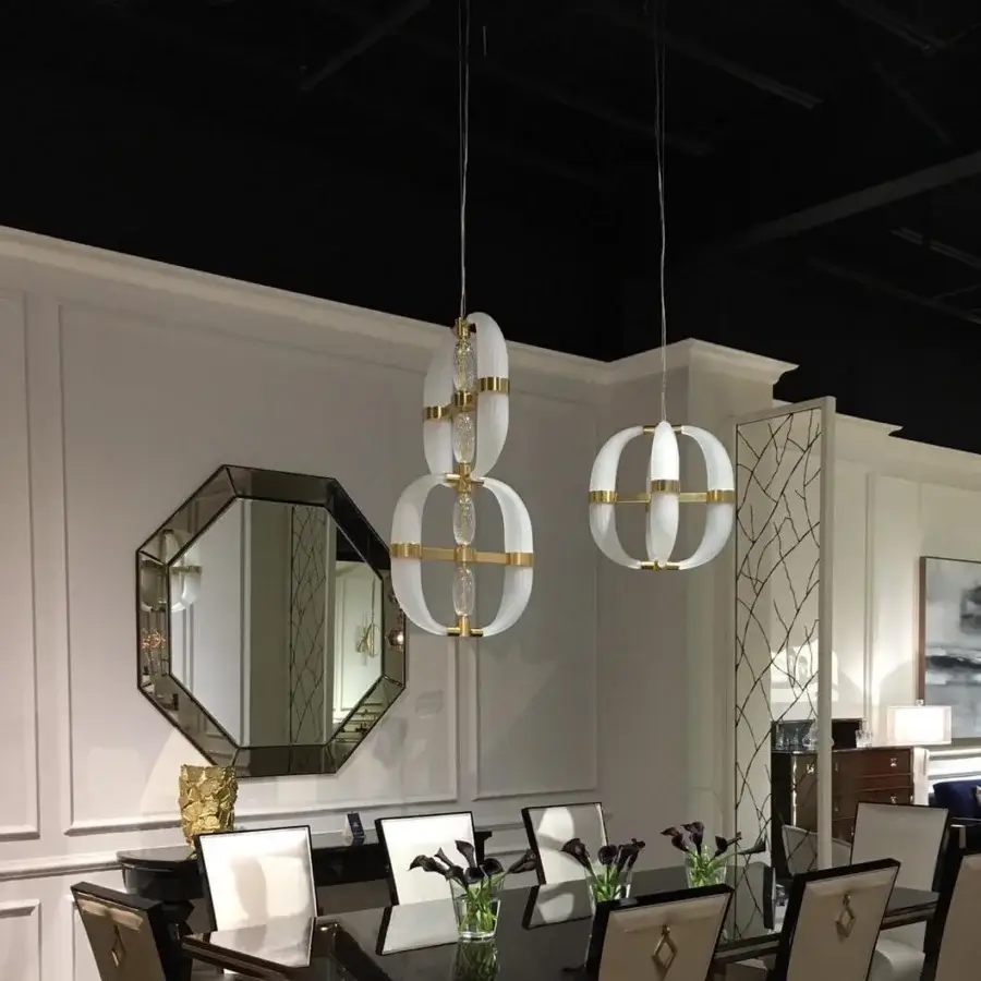 Distinguished Patrizia Garganti Coup De Foudre 02 suspension lamp with hand-blown glass and modular metal structure in satin off-white with polished brass details