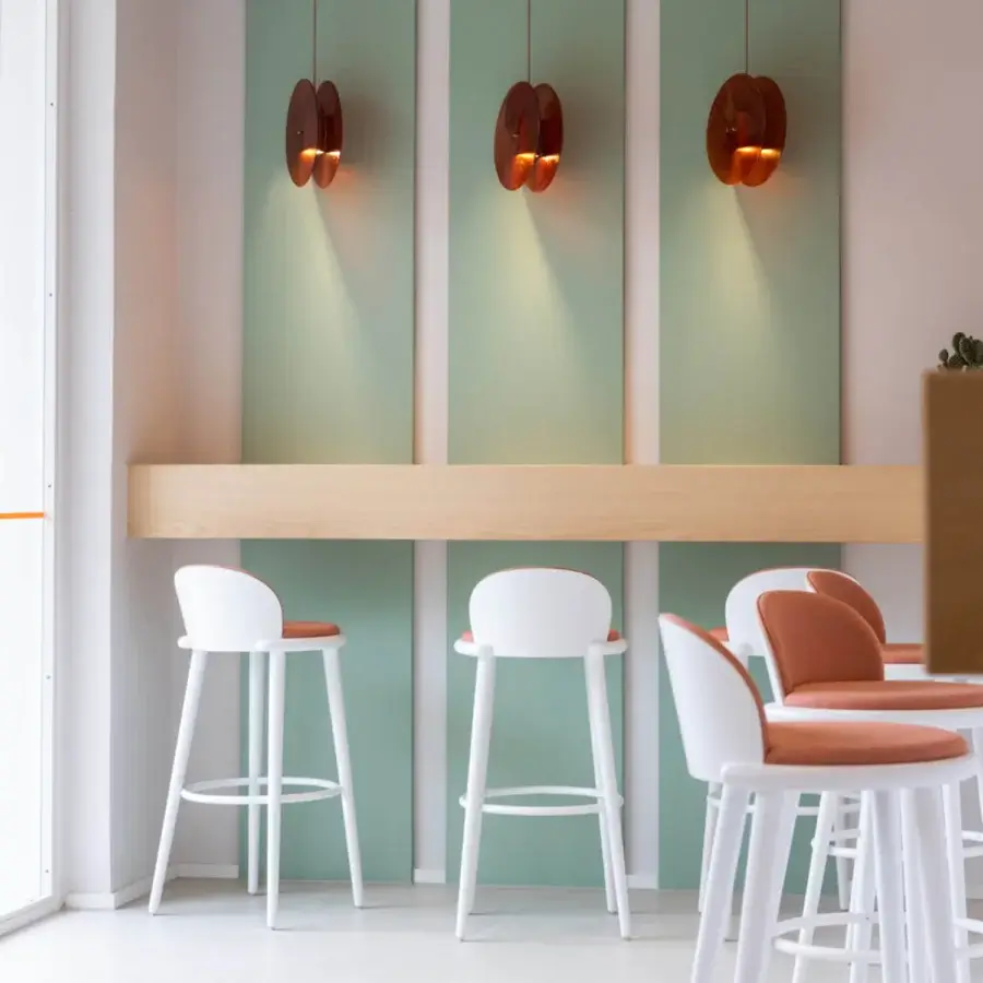 Exclusive Billiani Veretta bar stool with reddish-brown leatherette upholstery and matte white-painted metal frame