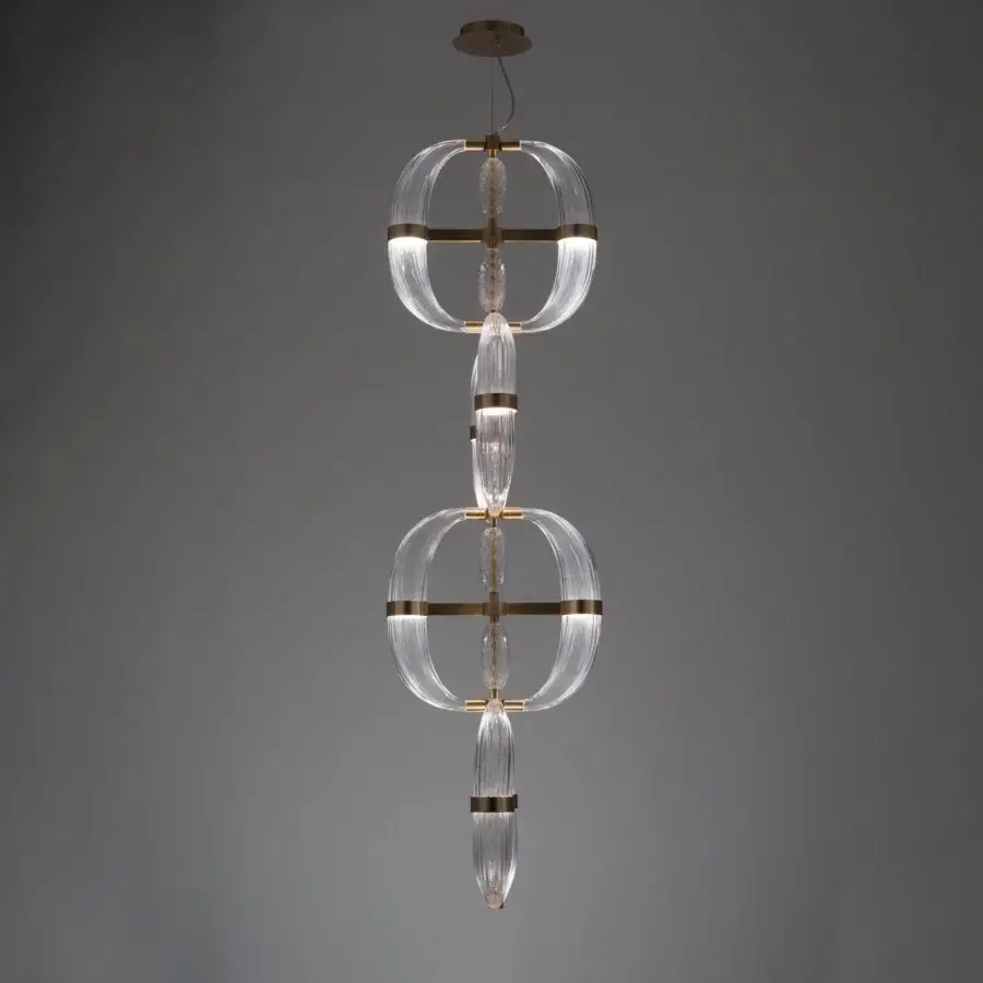 Superior Patrizia Garganti Coup De Foudre 04 suspension lamp crafted with hand-blown glass and golden metal frame for sophisticated illumination