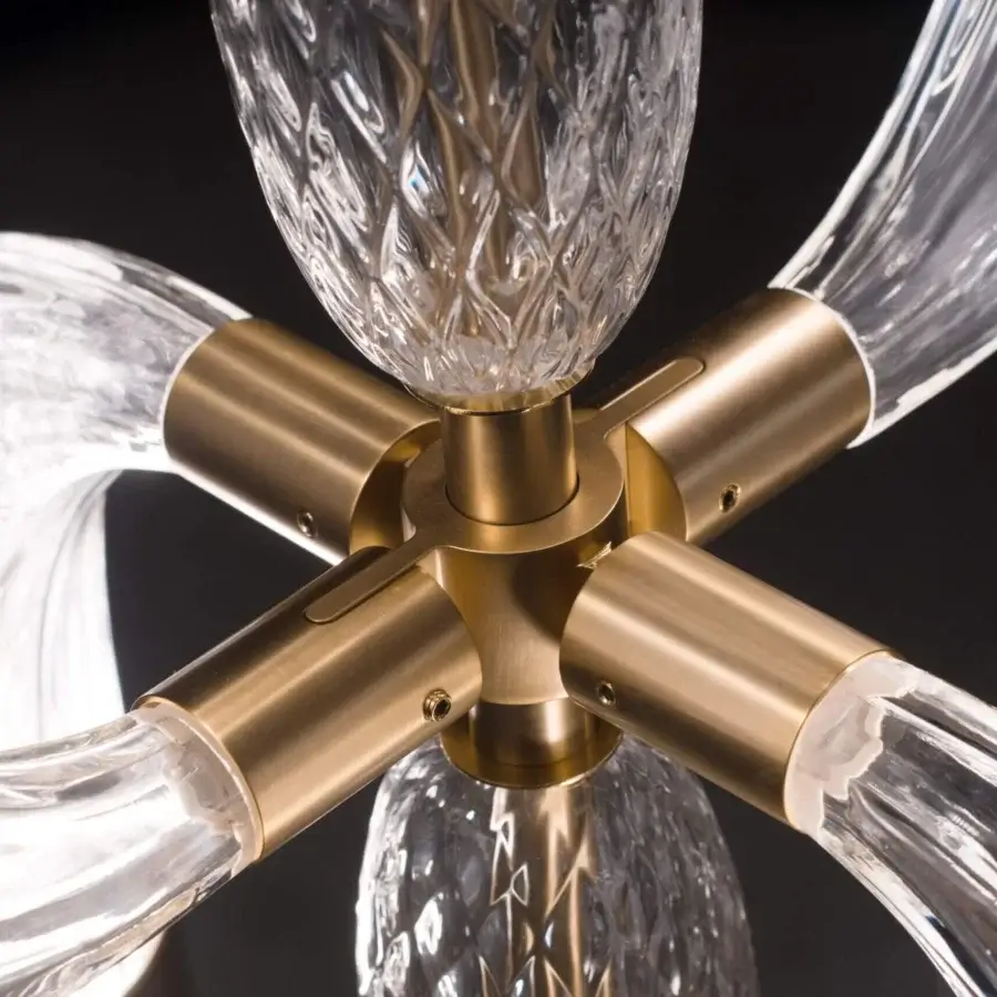 Lavish Patrizia Garganti Coup De Foudre 04 suspension lamp crafted with hand-blown glass and polished gold-toned metal frame