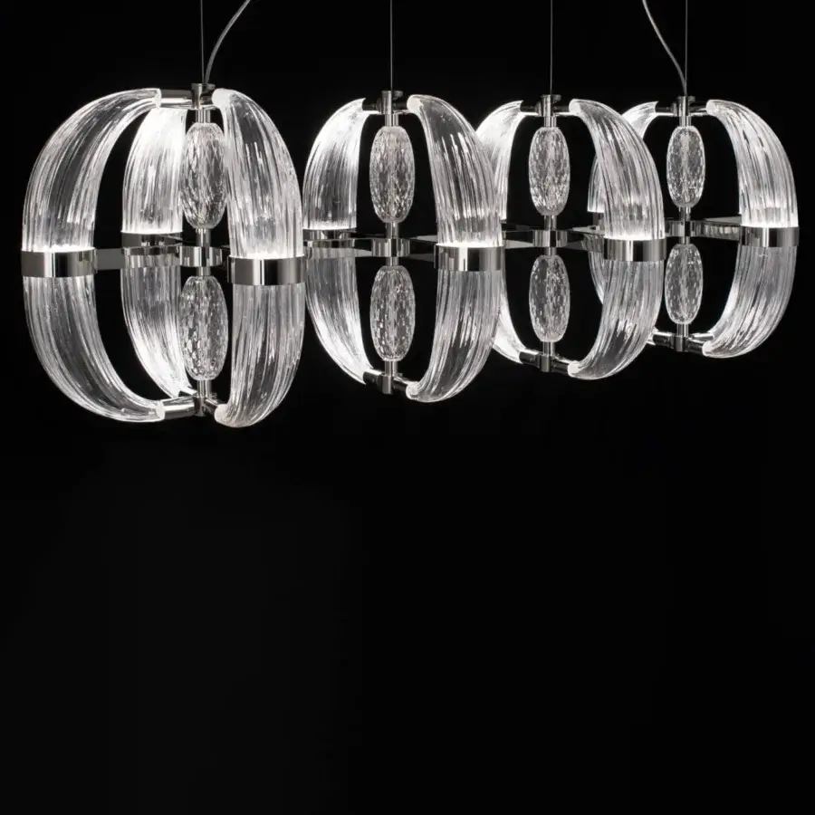 Distinguished Patrizia Garganti Coup De Foudre 05 suspension lamp in hand-blown glass with polished silver-plated metal structure