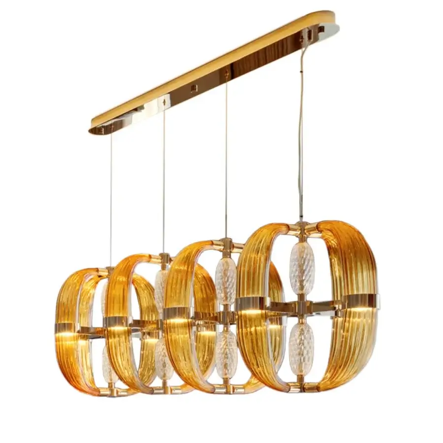 Distinguished Patrizia Garganti Coup De Foudre 05 suspension lamp with hand-blown textured glass and polished golden metal structure