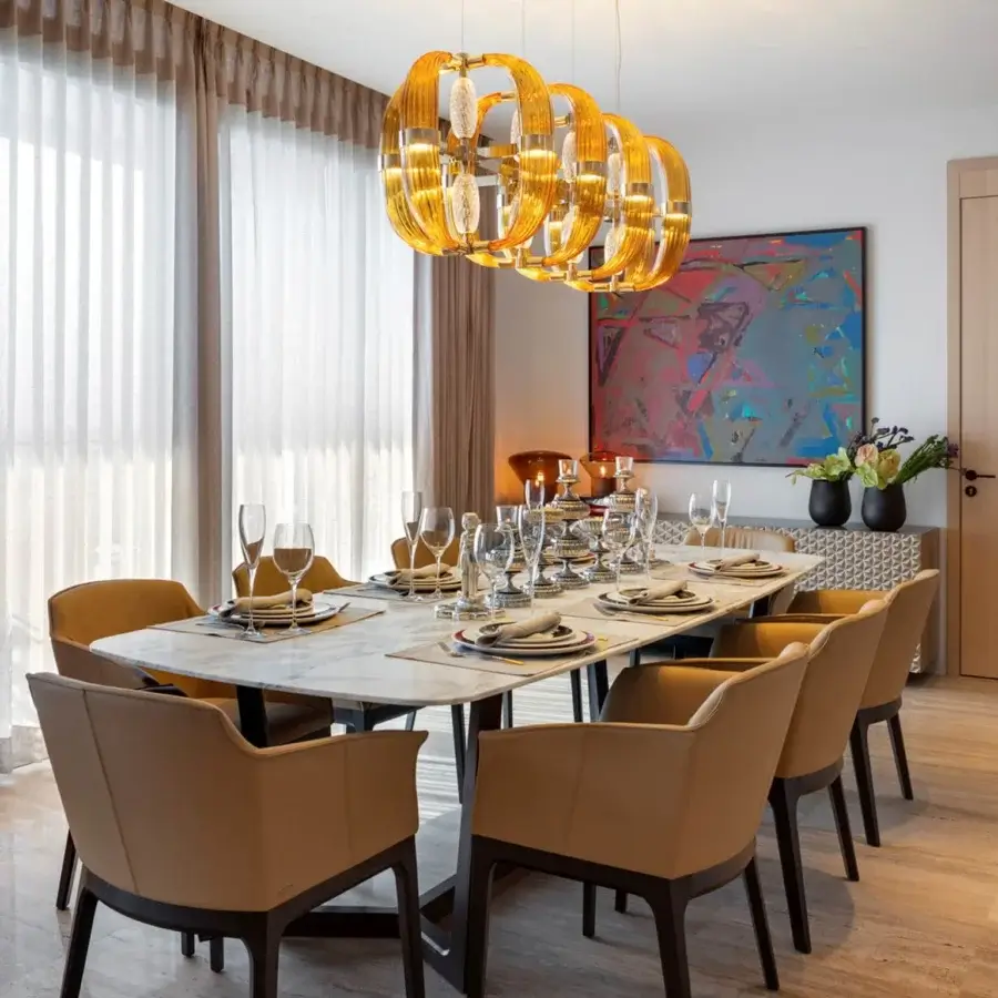 Exceptional Patrizia Garganti Coup De Foudre 05 suspension lamp crafted in hand-blown glass with a modular metal structure and dimmable illumination