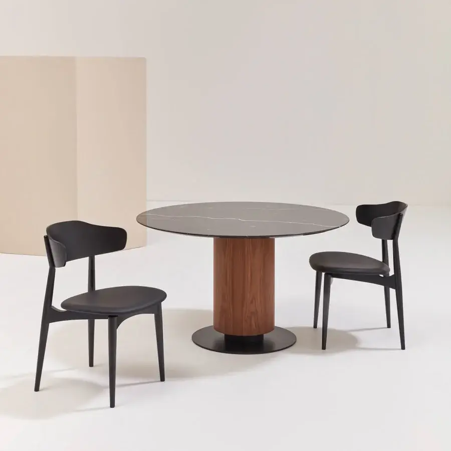 Refined Billiani Flow dining chair with dark textile and a satin-finished wood frame presenting gently curved lines
