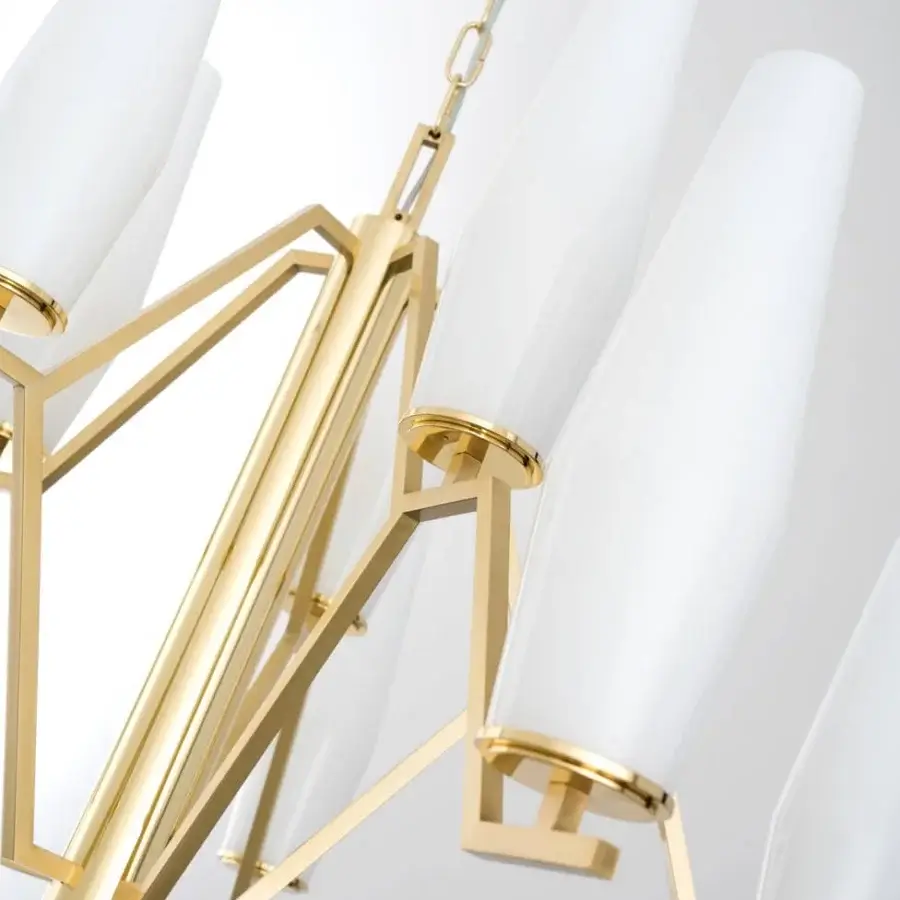 Distinguished Patrizia Garganti Frida chandelier crafted with rigorously blown glass and polished gold finish