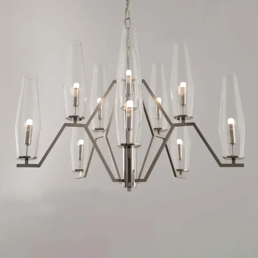 Distinguished Patrizia Garganti Frida chandelier crafted in Italy with clear blown glass and silver metal finish