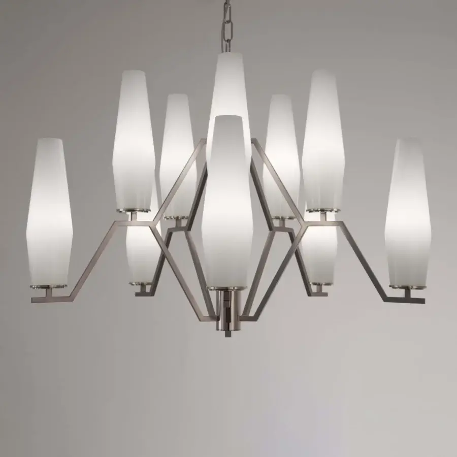 Elegant Patrizia Garganti Frida chandelier crafted in rigorously blown glass with satin metal finish