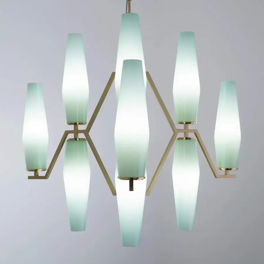 Superior Patrizia Garganti Frida chandelier with pale green to white gradient glass shades and muted gold metal framework