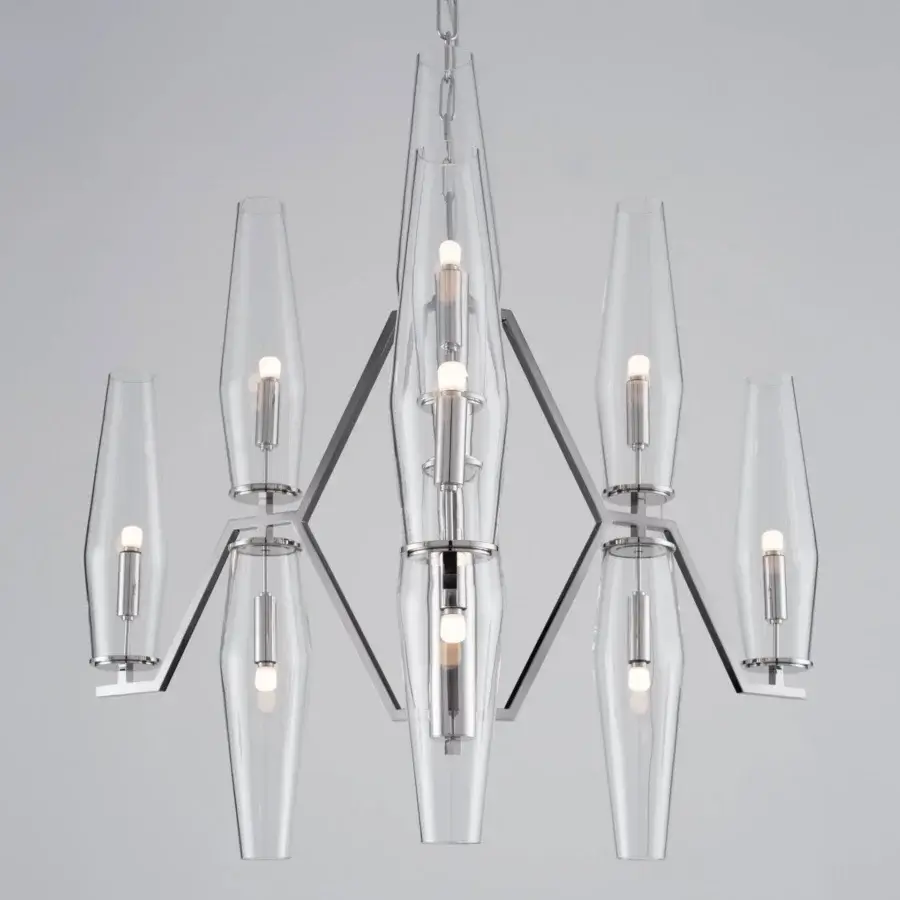 Elegant Patrizia Garganti Frida chandelier crafted in clear glass and polished metal with silver finish