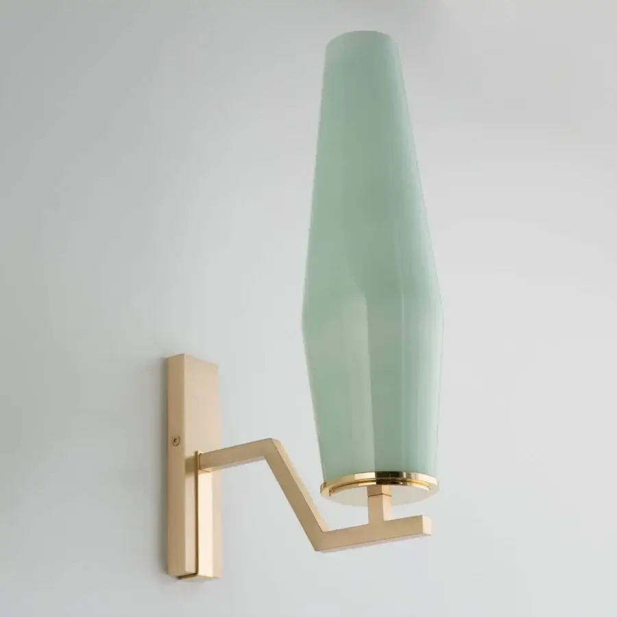 Exceptional Patrizia Garganti Frida wall lamp in pale green glass with satin golden metal finish crafted in Italy