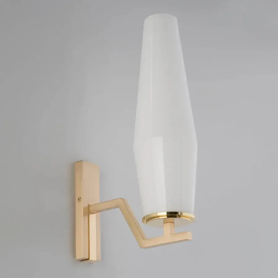 Distinguished Patrizia Garganti Frida wall lamp with hand-blown glass shade and refined golden metal frame in satin finish