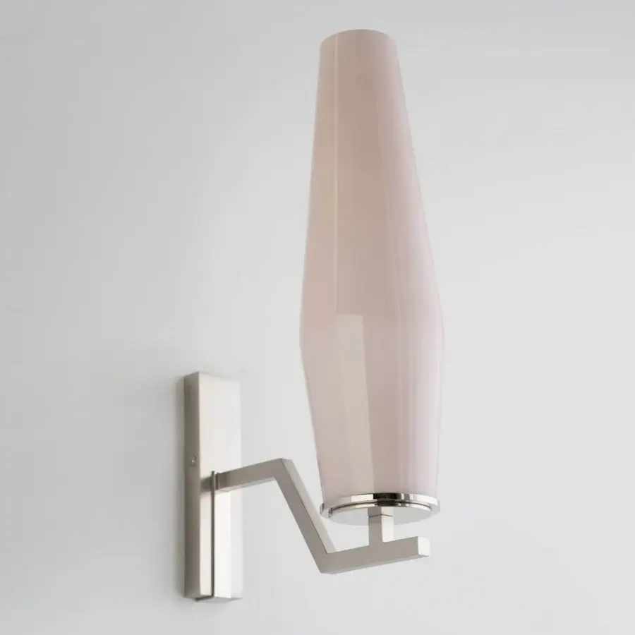 Exceptional Patrizia Garganti Frida wall lamp with pale pink translucent glass shade and satin finish metal support