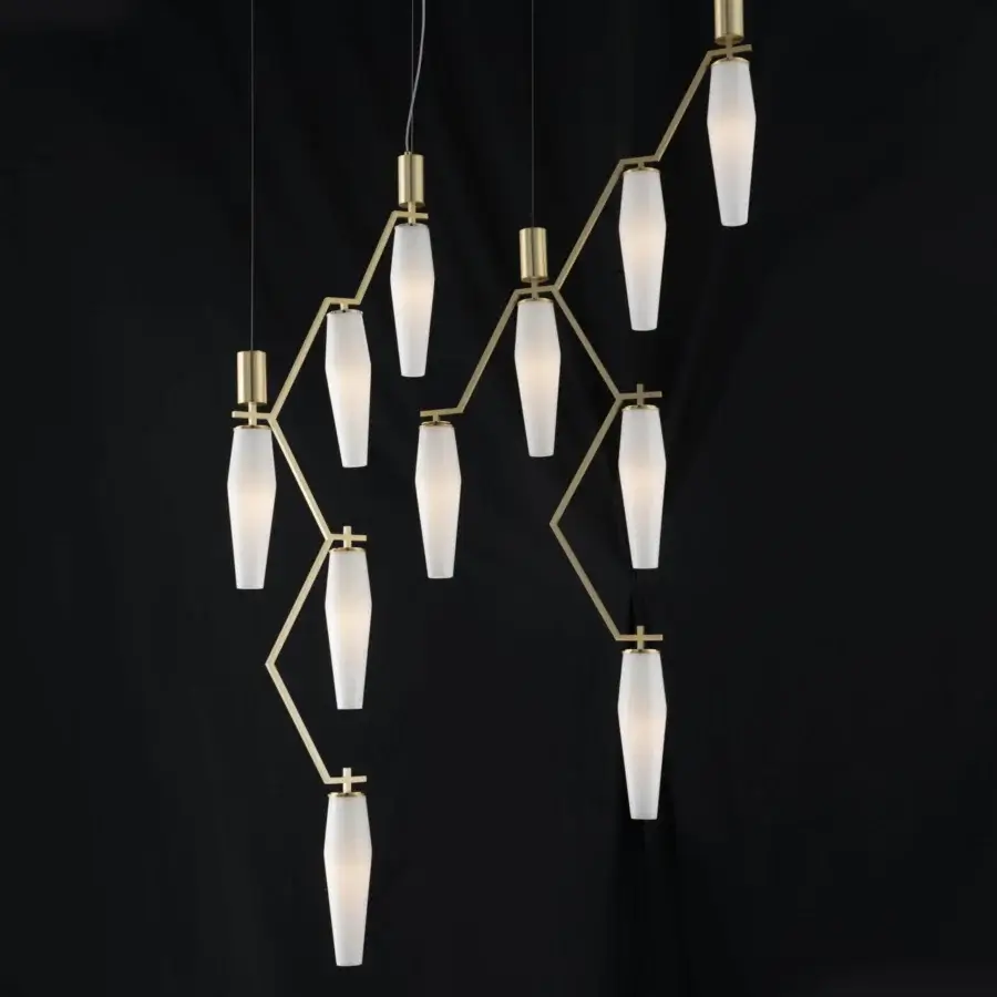 Superior Patrizia Garganti Frida suspension lamp with striking form crafted in blown glass and satin brass finish