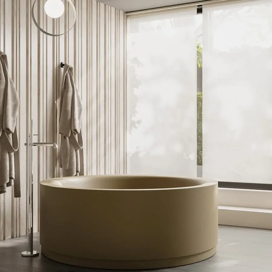 Architectural Norah Design RNBT 02 bathtub built in Norahcryl with a warm beige tone and velvety matte finish