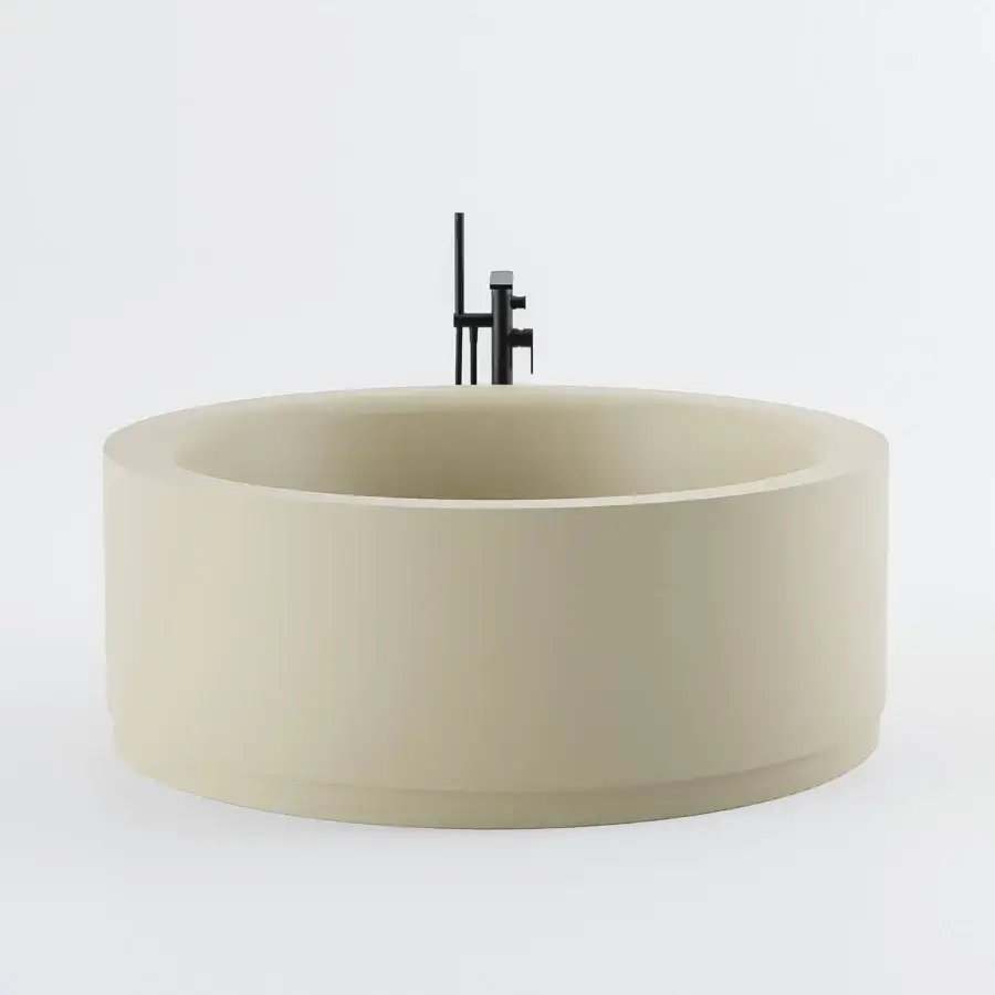 Exceptional Norah Design RNBT 02 bathtub crafted in Norahcryl with a velvety matte beige finish and integrated matte black faucet