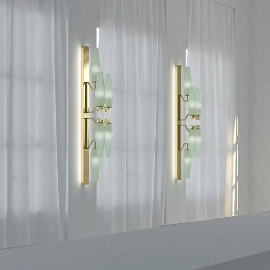 Elegant Patrizia Garganti Frida wall lamp in translucent pale green hand-blown glass with a satin metal finish