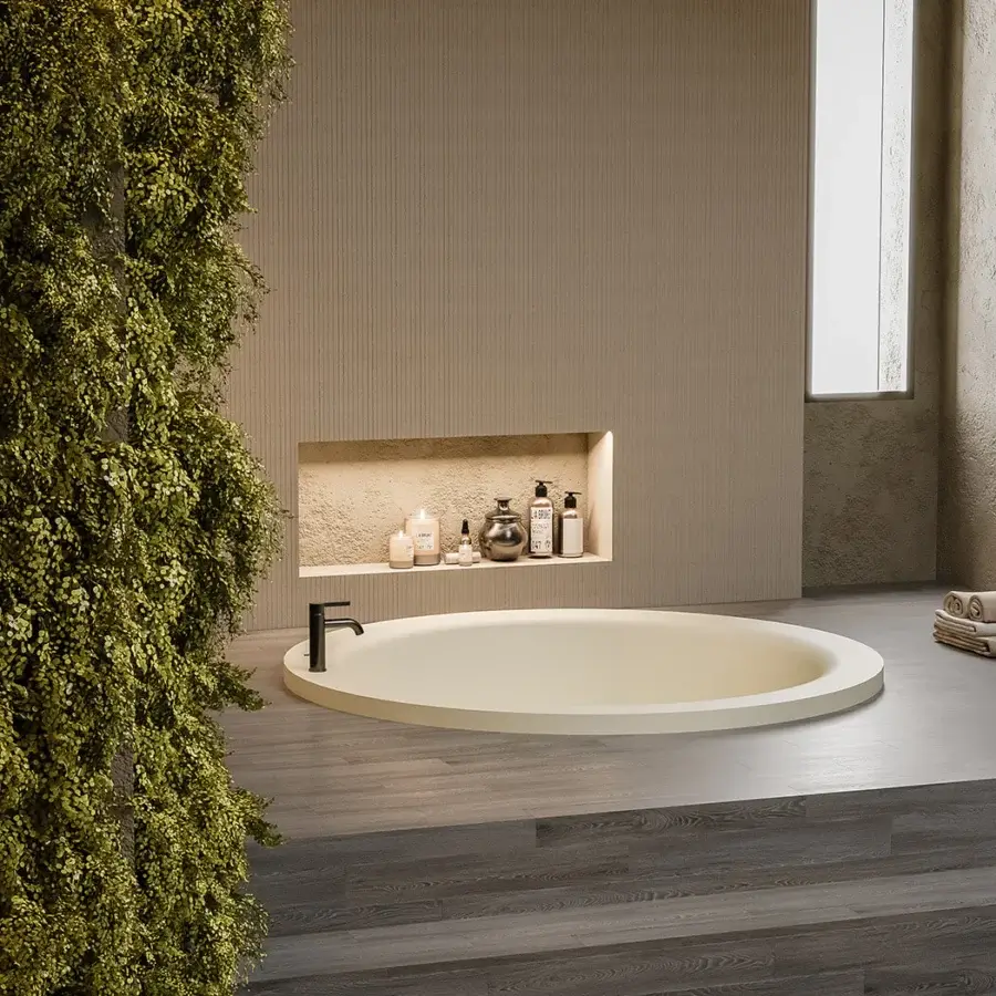 Sophisticated Norah Design RNBT 03 bathtub crafted in pale beige Norahcryl with a velvety matte texture
